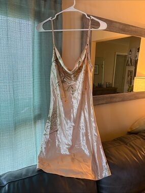 Satin Cowl Neck Chemise Slip - Cream with Floral Print